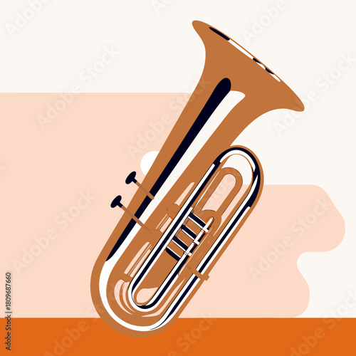 Stylized illustration of a brass tuba with abstract background