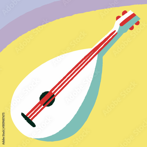 Stylized illustration of a mandolin on a colorful background