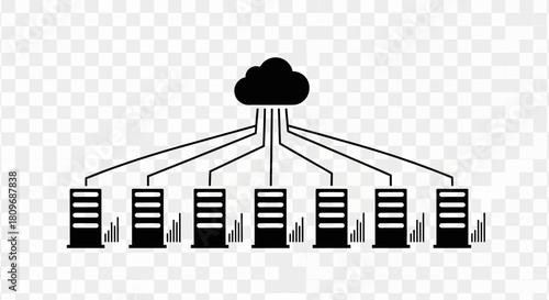 Streamlined cloud computing network with secure server cluster offering scalable data solutions for modern business, originally a scalable vector graphic