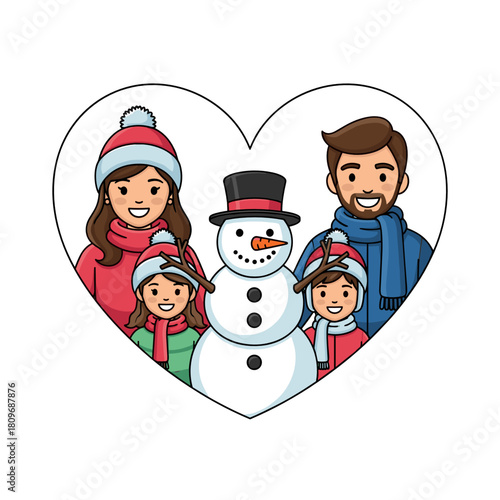 Wallpaper Mural Family building snowman with happy expressions in winter landscape   Torontodigital.ca