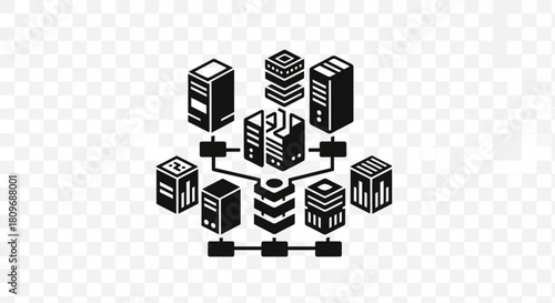 Modern network server system showcasing data flow and storage solutions, ideal for cloud computing and IT infrastructure designs originally created as scalable vector