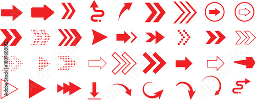 A versatile collection of red arrow symbols and icons. Vector graphic set of various directional pointers for design