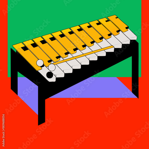 Vibrant abstract xylophone with geometric background