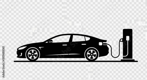 Sleek electric car charging at modern station, promoting sustainability and eco-friendly transportation for a greener future, innovative technology