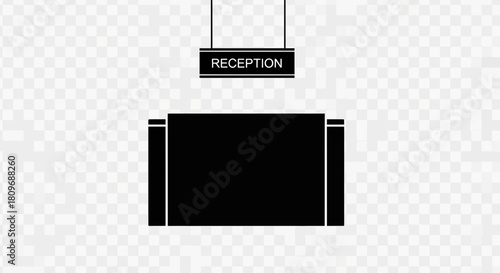 Modern reception desk area for office, hotel, or clinic with hanging sign, perfect for minimalist branding and wayfinding designs, created with vector graphics