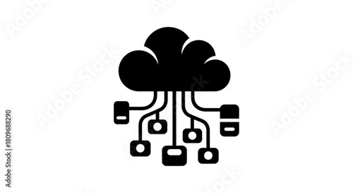 Seamless cloud network connecting devices, offering scalable data storage and advanced technology solutions for modern businesses, originally a vector graphic