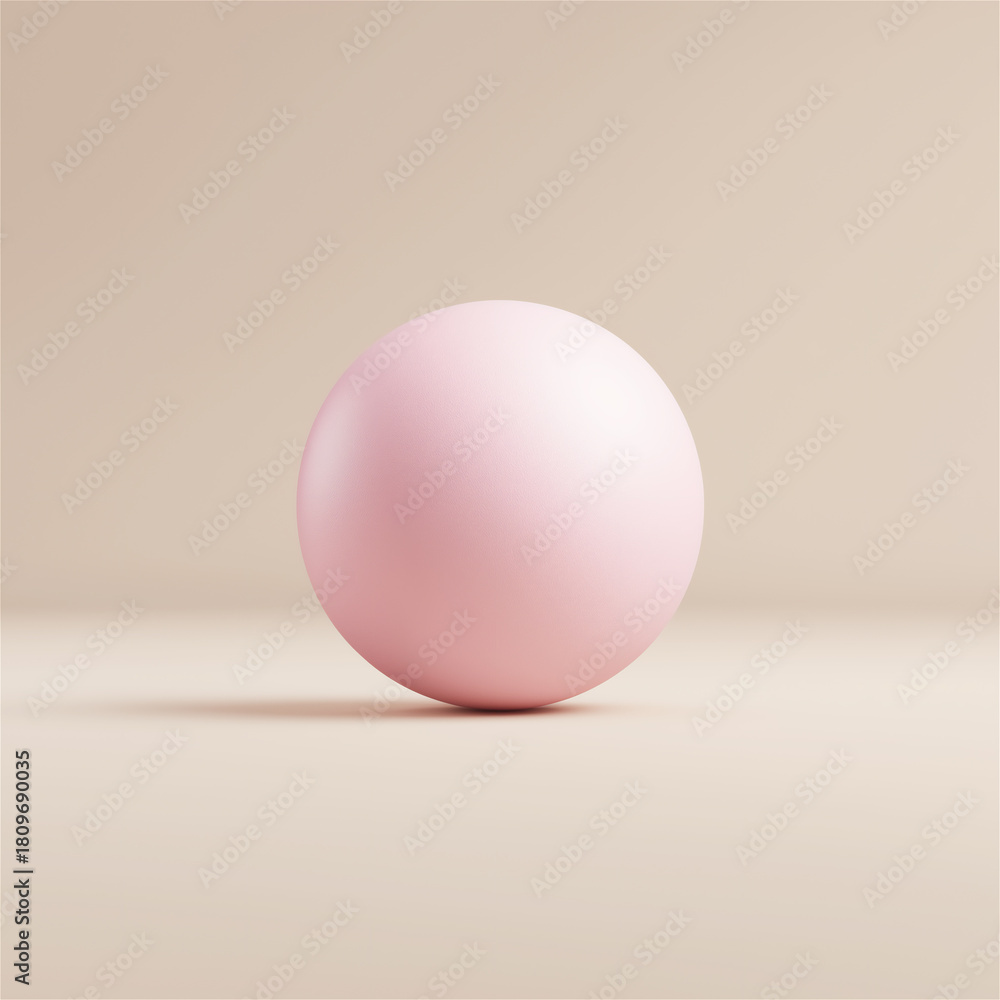 Fototapeta premium Soft pink sphere placed on neutral beige surface with minimalist composition, calm lighting, smooth texture and modern abstract aesthetic.