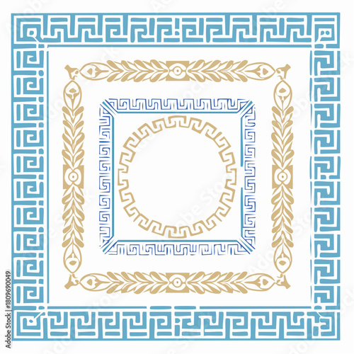 Greek Key seamless borders. Traditional meander patterns. Collection of ancient roman style frames.
