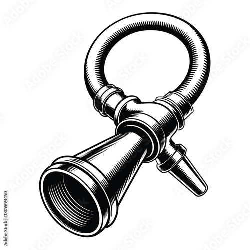 Detailed Black and White Illustration of a Metal Industrial Component