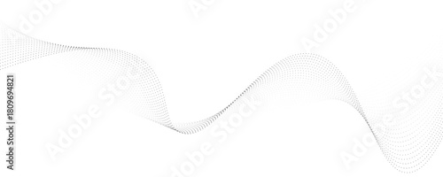 Flowing dots particles wave pattern 3D curve halftone black gradient curve shape isolated on white background. Vector in concept of technology, science, music, modern vector wave
