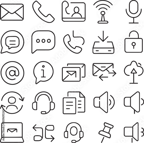 Communication and connection outline icons set