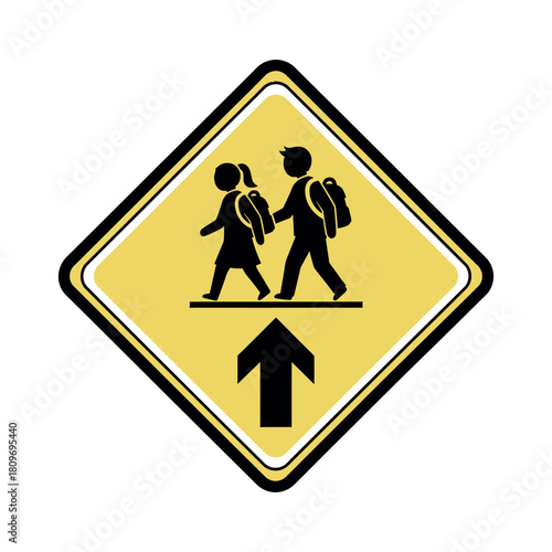 School zone children crossing warning road sign vector