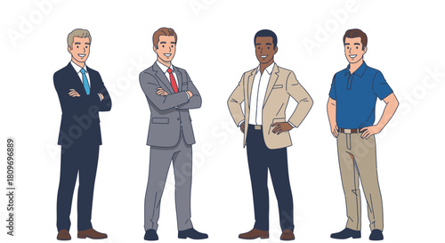 Diverse team of confident professionals in business attire, ready to drive success and innovation in a dynamic modern workplace, showing unity and expertise