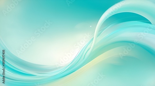 Abstract Cyan background with smooth flowing waves, soft gradients, and airy light effects creating a calm, modern, and refreshing visual atmosphere