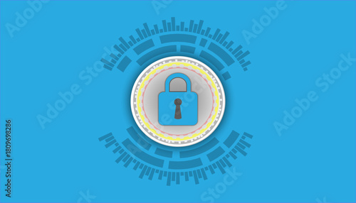digital padlock with virtual screen on dark background 