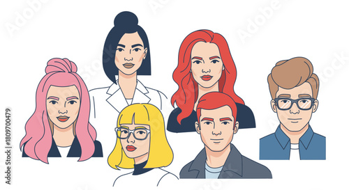 Diverse team of young professionals, modern and stylish, perfect for illustrating collaboration, innovation, and success in various business contexts.