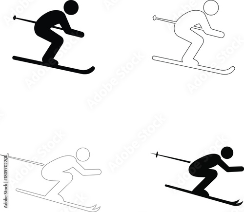Skiing Silhouette Icons Set Winter Sports Action Athlete Downhill Speed Snow Ski Movement Vector Illustration PNG
