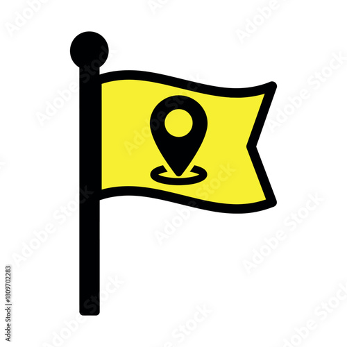 Pinpoint location on yellow flag icon for maps Vector