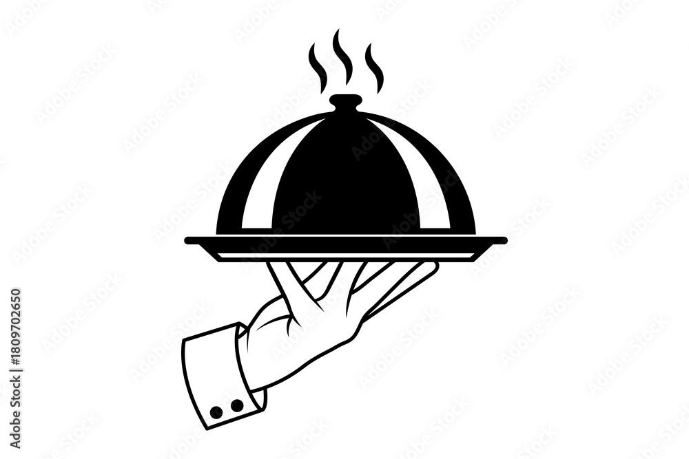 Fototapeta premium Elegant presentation a hand gracefully holds a covered dish, steam rising, isolated on transparent background, suggesting culinary excellence and service