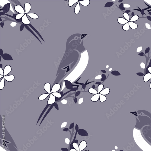 Seamless pattern of a pink pelican with flowers. Vector illustration
