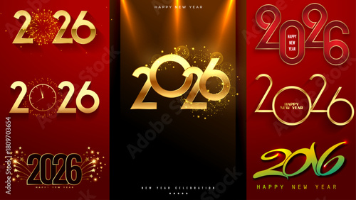 Luxurious Gold and Red 2026 New Year Celebration Design — Elegant Festive Background for Corporate Greetings, Holiday Promotions, Party Invitations, and Premium Seasonal Branding