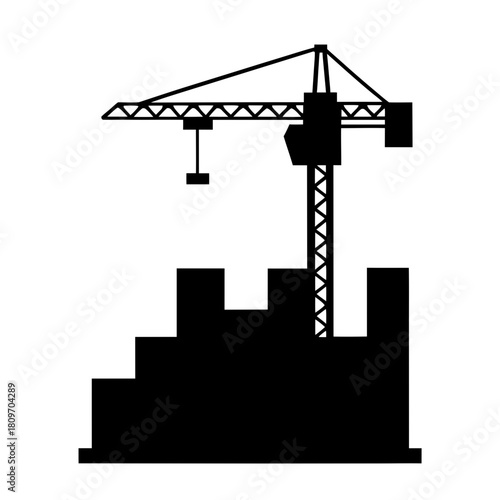Silhouette of a construction crane working on an urban building site project Vector
