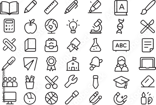 Set of education and learning line icons