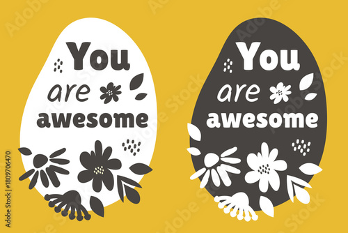 Set of frames with Motivational message and Self acceptance. Doodle hand drawn borders with compliment phrase decorated  modern flowers. Love yourself quote for cards, posters, stickers. Vector