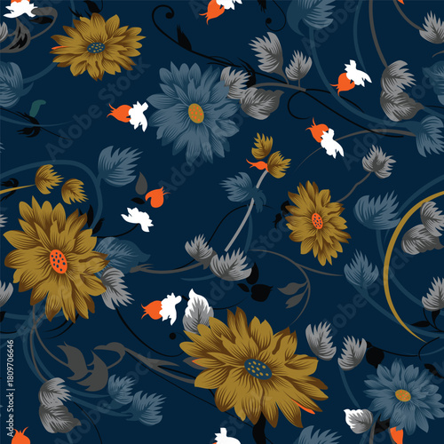 Classic Popular Flower Seamless pattern background - For easy making seamless pattern use it for filling any contours