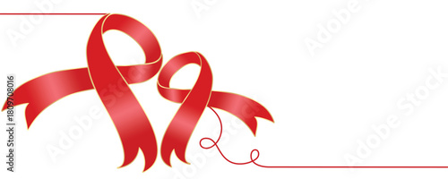 Vector Illustration Aids day ribbon with line art style	
