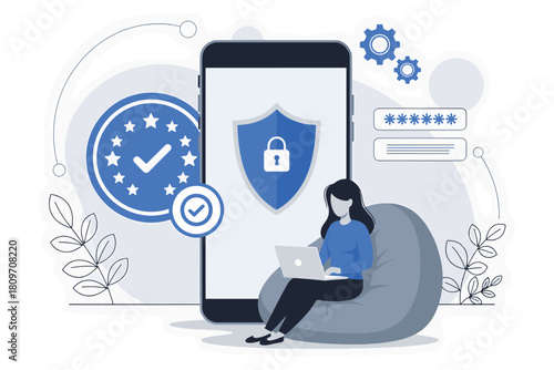 Data protection and secure online access with mobile phone illustration