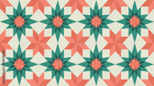 Geometric star pattern background with vibrant coral and teal creates a modern and eye-catching design, perfect for stylish backdrops and textiles