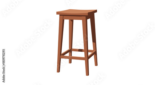 A simple and elegant wooden bar stool with four legs shown in a realistic style isolated on a white background illustration.