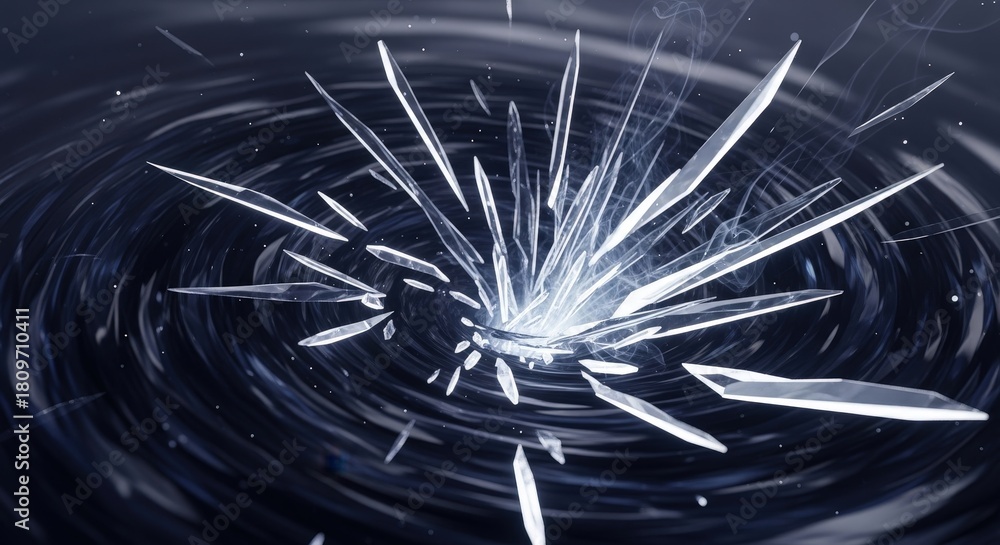 Obraz premium Stunning Abstract Representation of Crystal Shards in Dynamic Water Ripples and Dark Background