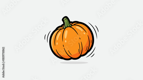 Vibrant orange pumpkin with green stem illustration.