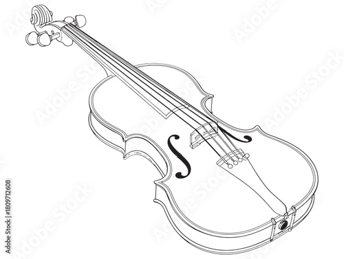 Elegant Classic Violin 2D Vector Line Art