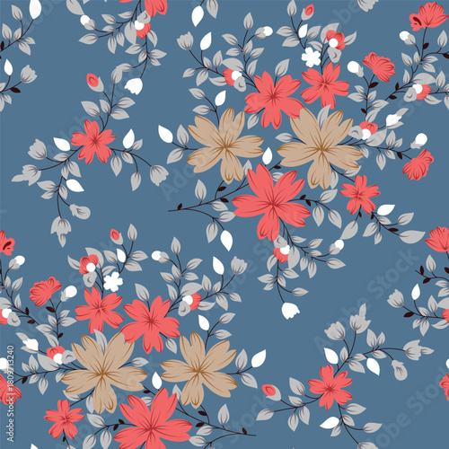abstract solid modern textile vector design, arrangement with   flowers, all-over seamless pattern with illustration digital image printing factory