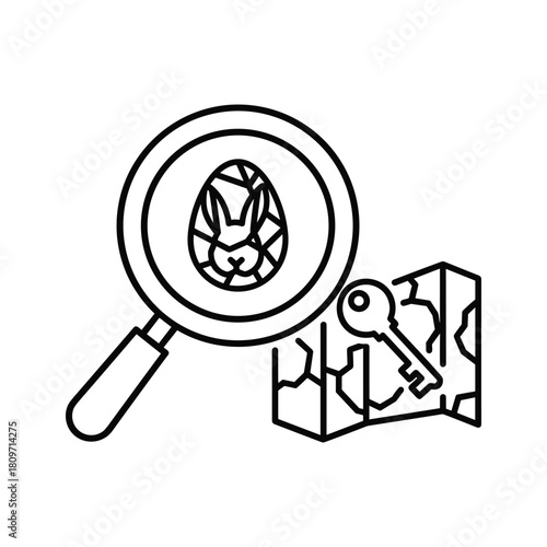 Illustration of a easter egg hunt with map and key isolated on minimalist line art