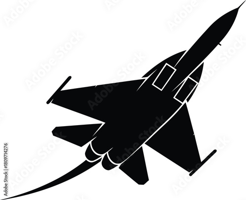 Silhouette of a fighter jet soaring high in the sky representing air power and military might with its sleek design and formidable presence in flight