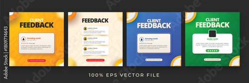 Set of Clients feedback or testimonial social media. square testimonial post template.