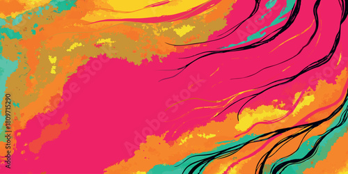 Vibrant abstract painting with swirling colors and energetic brushstrokes