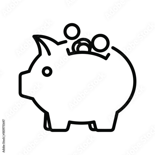 Piggy bank with coins isolated on for saving money concept