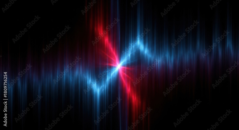 Obraz premium Abstract digital sound wave visualization with glowing red and blue light streaks against a dark background