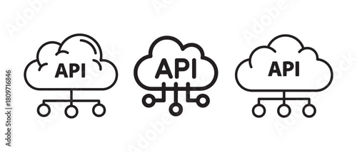 Application Programming Interface API vector cloud icons connection and data sharing