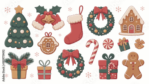 A Festive Christmas Collection Hand-Drawn Holiday Icons and Seasonal Elements