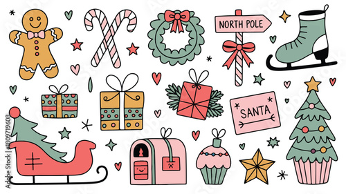 Festive Christmas Doodles A Whimsical Hand-Drawn Illustration Featuring Holiday Icons and Symbols for a Joyful Celebration