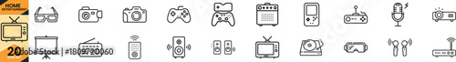 Collection of home entertainment and consumer electronics linear icons, perfect for web and app design projects. Vector