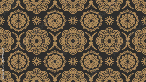 Elegant floral pattern design in gold and black for luxurious backgrounds and sophisticated textile prints or wallpaper creations with timeless appeal