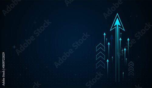 A digital Arrows graphic shows a bold, luminous arrow pointing upward, representing innovation, advancement, and strong upward trends in technology Arrows concepts