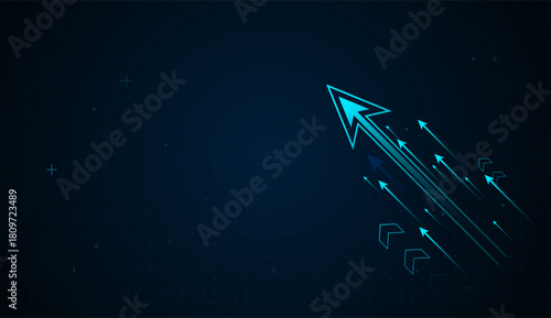 a high-tech upward arrow with neon accents, visually portraying progress, upward analytics, and the rapid evolution of digital systems. Vector illustratio Design